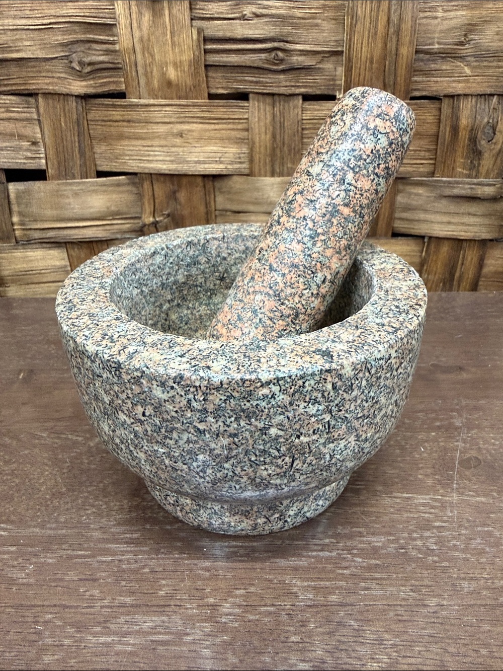 Granite Mortar and Pestle - Natural Speckled Gray-Brown